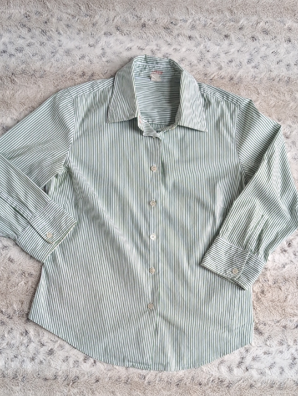 J. Crew Classic Preppy Green & White Stripe Cotton Button Down.